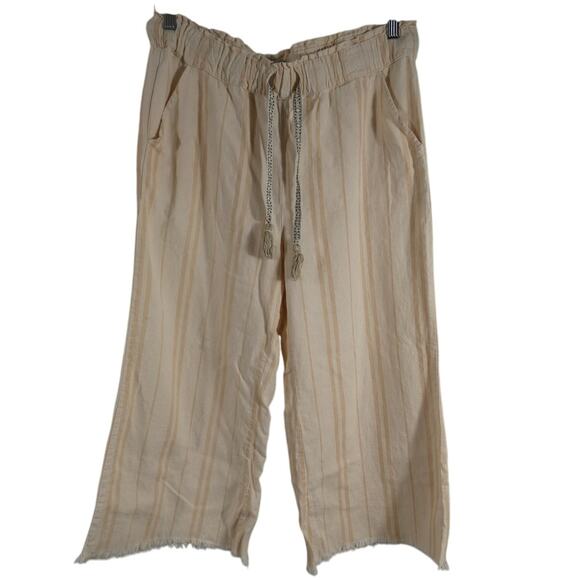 Beau Dawson Pants - Beau Dawson Large Cropped Wide Leg Beachy Pants Pockets Stripes Drawstring